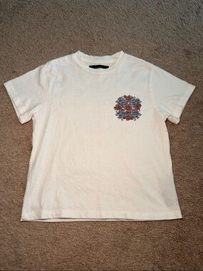 AUTHENTIC AMIRI KIDS White Short-Sleeve Tee with Red Floral Chest Embroidery